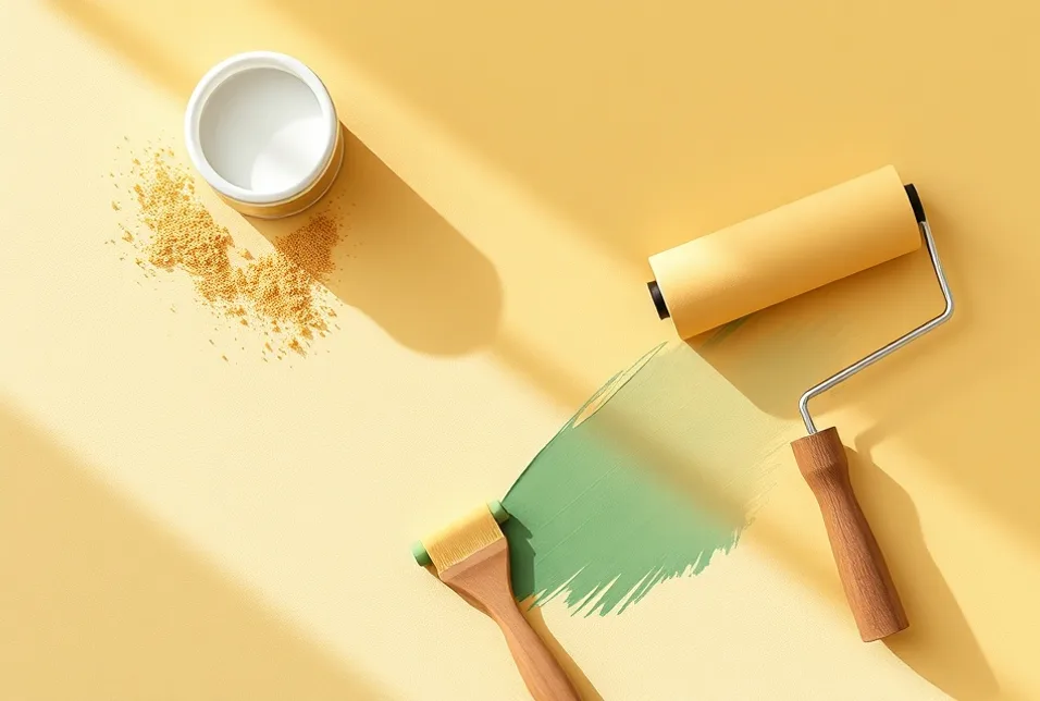 Outils de peinture disposés dans l'ordre des étapes du chantier