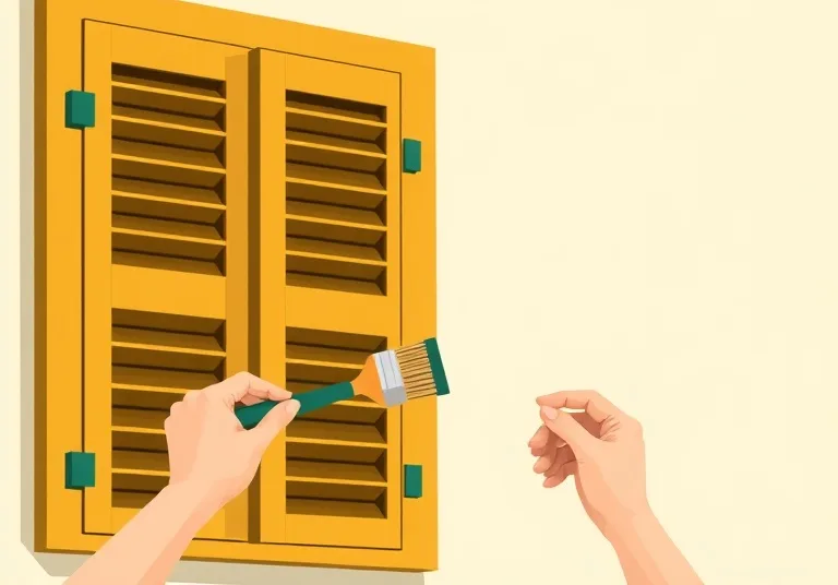 Mise en peinture au pinceau de volets et d'encadrements en bois