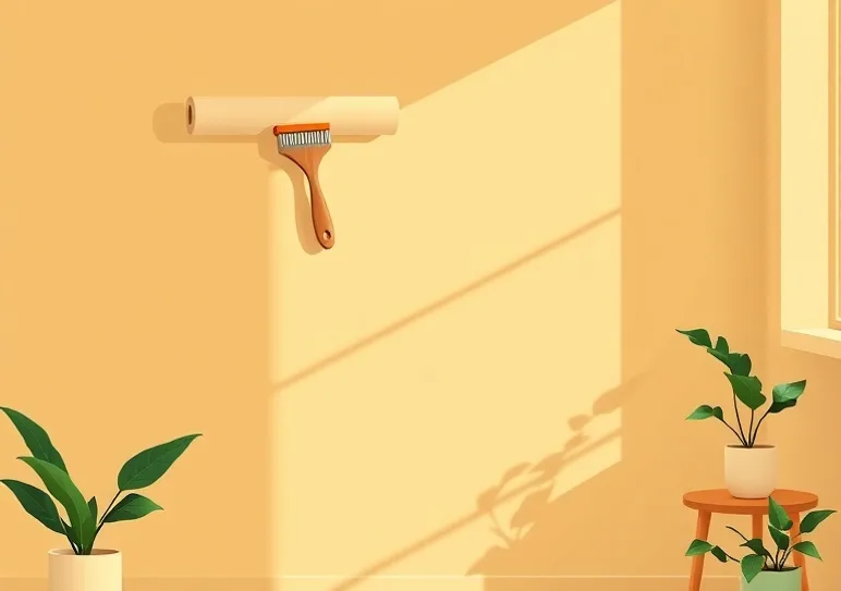 Pose de papier peint, rouleau et brosse à maroufler
